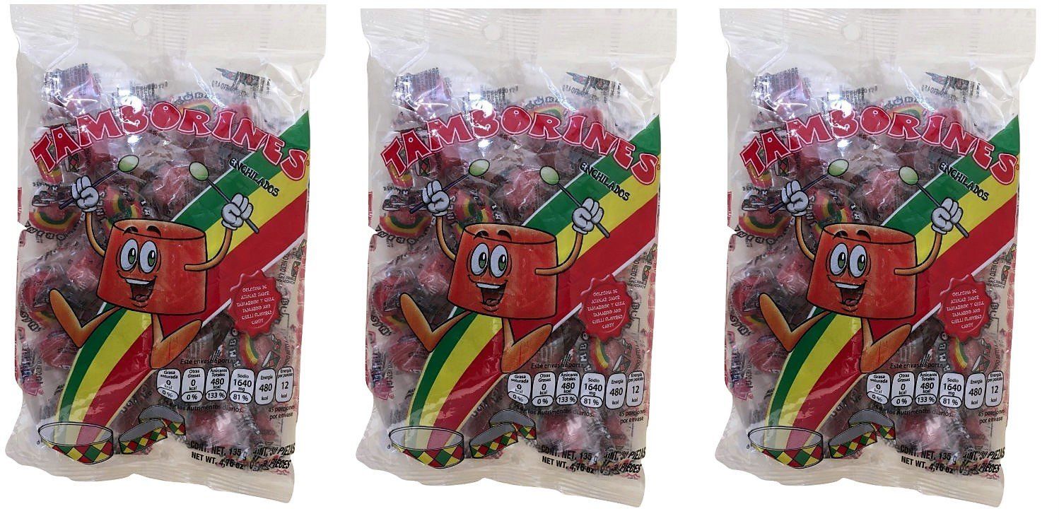 Tamborines Enchilados - Mexican Hot Candy 30 Pieces per Bag (Pack of 3 bags)