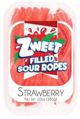 Zweet Sour Strawbery Ropes Candy Ropes 10 Ounce - Sour Kosher Candy, Halal Candy - Resealable Pack of Sour Licorice Ropes, Red Candy