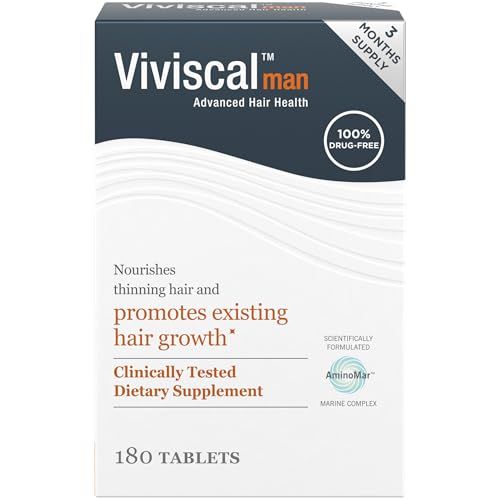 Viviscal Men&#39;s Hair Growth Supplements for Thicker, Fuller Hair Clinically Proven with Proprietary Collagen Complex 180 Tablets - 3 Month Supply