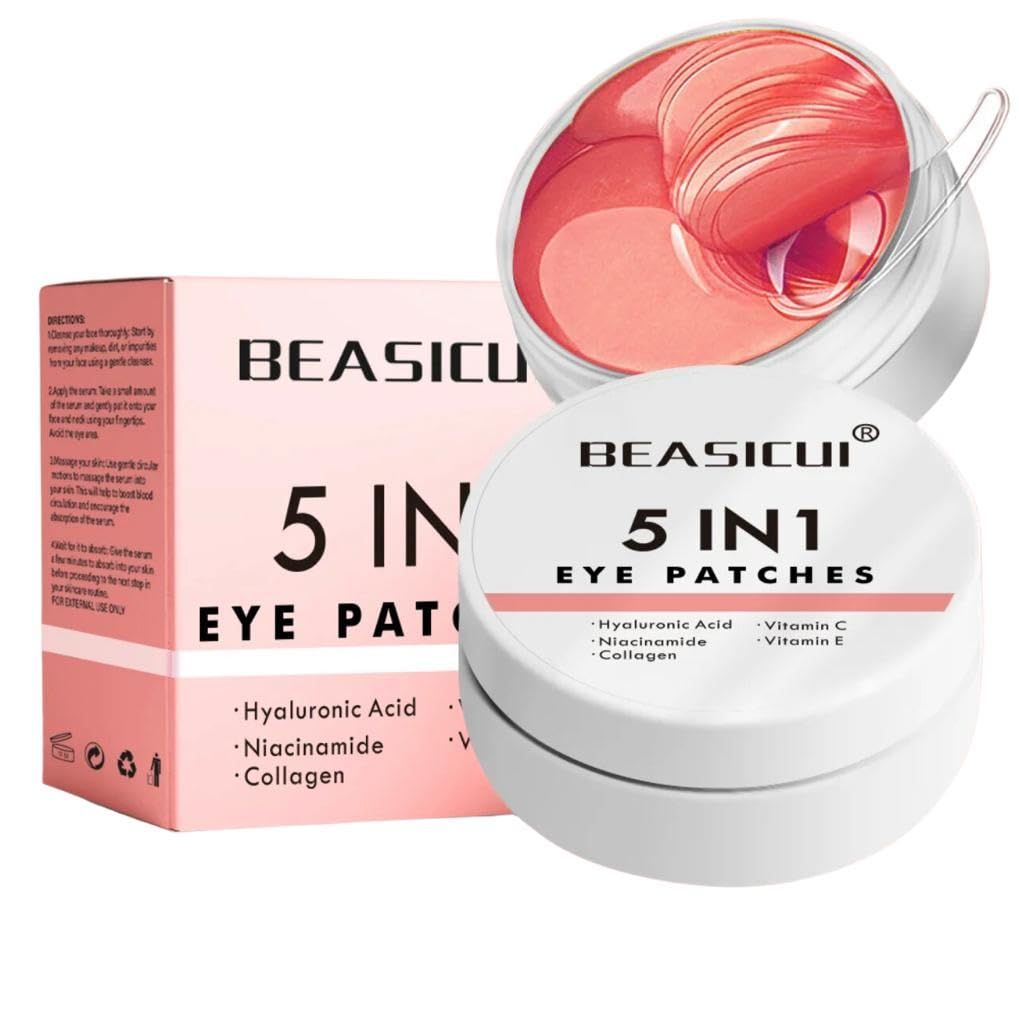 BEASICUI Under Eye Patches - 5 in 1 Under Eye Mask Hyaluronic Acid Collagen,Under Eye Face Mask,Dark Circles and Puffy Eyes, Undereye Bags,Beauty Personal Care products (Rose Scented 60 Pcs)