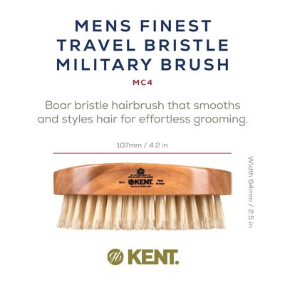 Kent MC4 Men's Hair and Beard Brush Kit: Exfoliating Natural Boar Bristle Hair Brush, Cherrywood Base with Firm Bristles for Coarse Hair Types - LPC3 Brush Cleaner - Premium Grooming Set