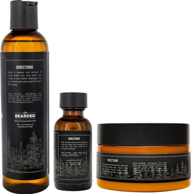 Live Bearded 3-Step Beard Grooming Kit - Wash, Oil and Butter - Made in the USA - All-Natural Ingredients with Shea, Jojoba - Growth Support Straight Up Unscented - Fragrance-Free