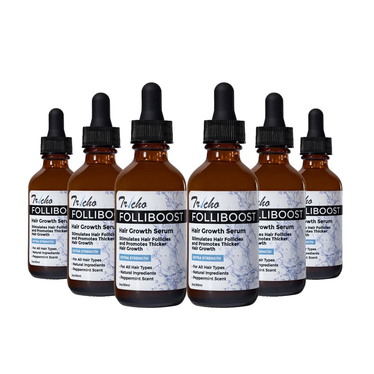 Tricho Labs Folliboost Hair Growth Serum - Natural-Based Formula wBiotin Peppermint Oil - Hair Care for Thicker Fuller Hair - 2oz, 6-Pack