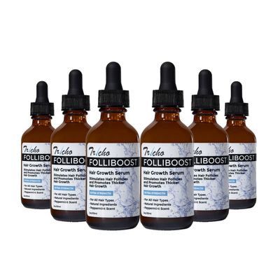 Tricho Labs Folliboost Hair Growth Serum - Natural-Based Formula wBiotin Peppermint Oil - Hair Care for Thicker Fuller Hair - 2oz, 6-Pack