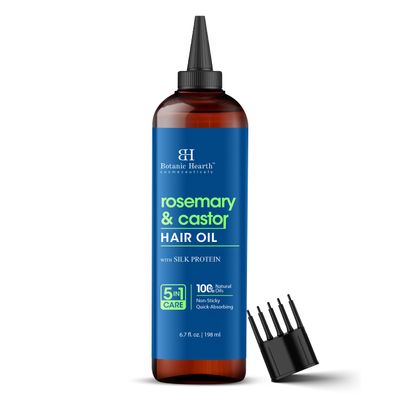 Botanic Hearth Rosemary Castor Hair Oil (6.7 fl oz) Nourishing and Strengthening Hair Treatment for Thicker, Healthier-Looking Hair Paraben Free Suitable for All Hair Types