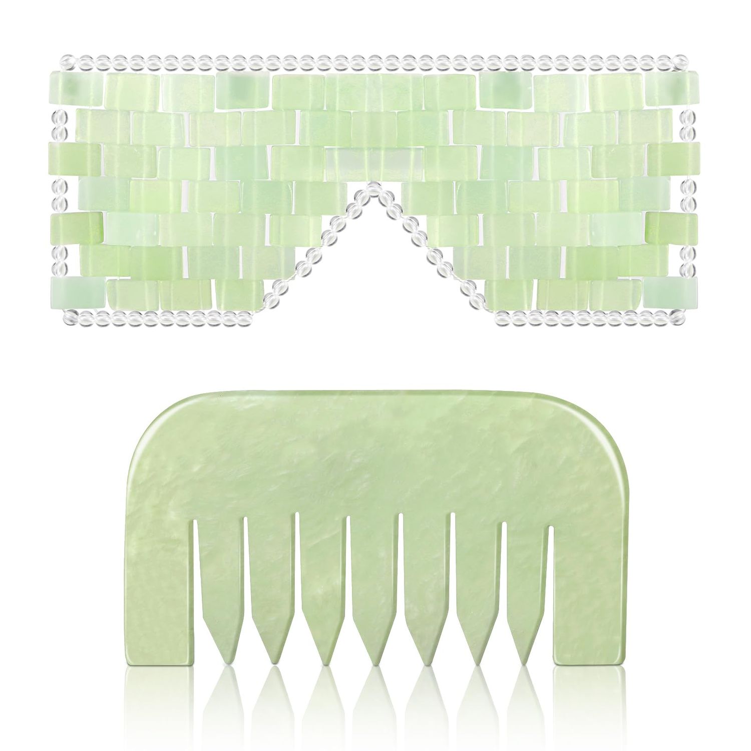 Halfchet Jade Eye Mask and Jade Comb Set Includes Weighted Eye Mask to Eliminate Wrinkles Puffiness Headache and Migraine Relief Handheld Natural Jade Massage Comb for Head Caring Therapy