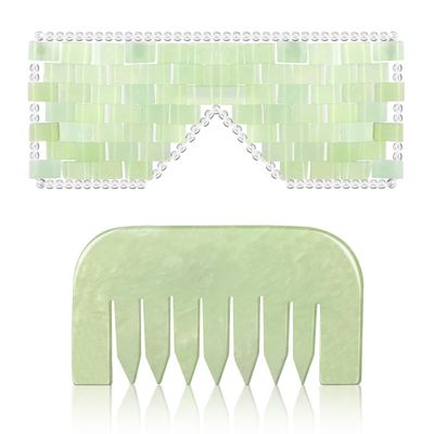 Halfchet Jade Eye Mask and Jade Comb Set Includes Weighted Eye Mask to Eliminate Wrinkles Puffiness Headache and Migraine Relief Handheld Natural Jade Massage Comb for Head Caring Therapy