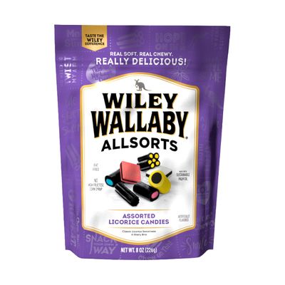 Wiley Wallaby 8 Ounce Allsorts Gourmet Australian Style Soft Chewy Assorted Licorice Candy (1 Pack)