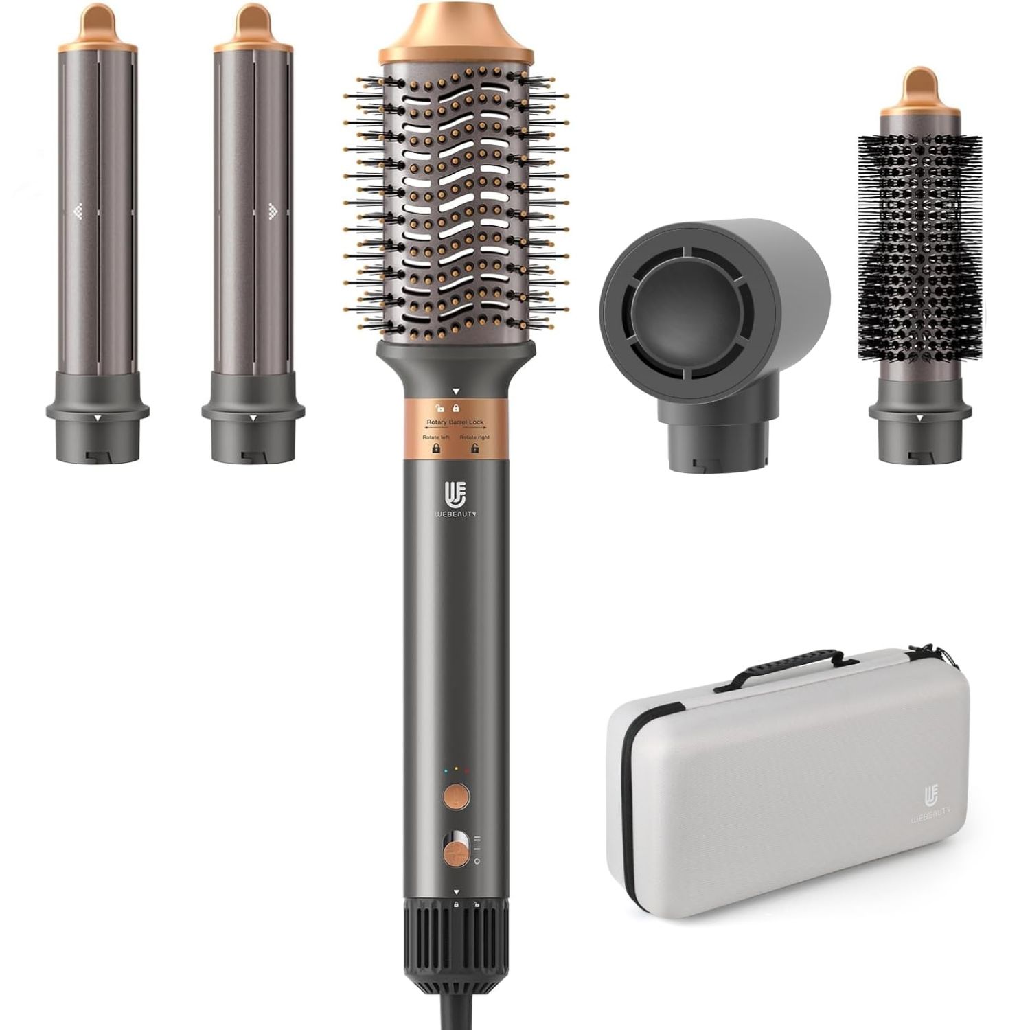 5 in 1 Hot Air Brush Hair Dryer Air Styler - 110,000 RPM Fast Drying, Curling, Straightening with Ceramic Coating Negative Ion, No Heat Damage for All Hair Types, Includes Travel Case