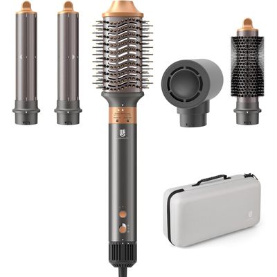 5 in 1 Hot Air Brush Hair Dryer Air Styler - 110,000 RPM Fast Drying, Curling, Straightening with Ceramic Coating Negative Ion, No Heat Damage for All Hair Types, Includes Travel Case