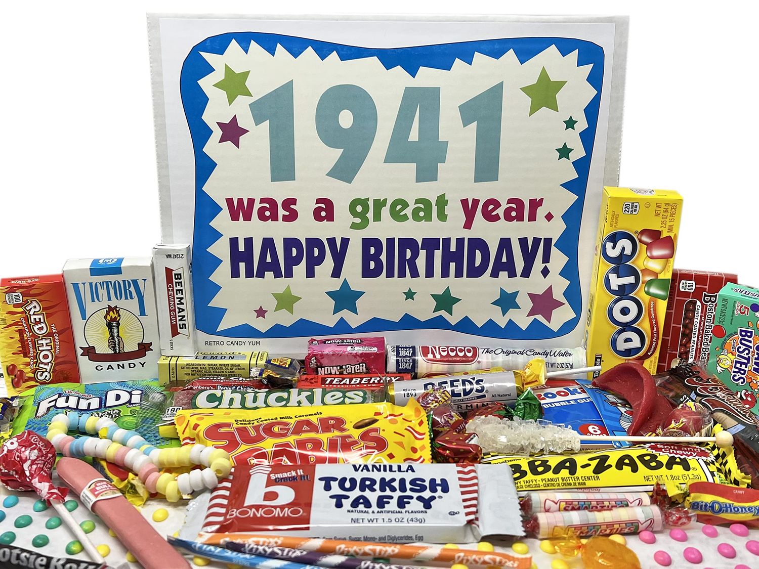 RETRO CANDY YUM 1941 84th Birthday Gift Box of Nostalgic Retro Candy Mix from Childhood for 84 Year Old Man or Woman Born in 1941