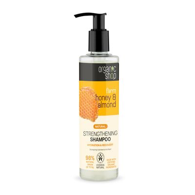 Organic Shop Honey Almond Hair Strengthening Shampoo, 100 Vegan Organic, Rich in Vitamins Minerals, Silky Hydration Nourishing. 9.5 Fl Oz