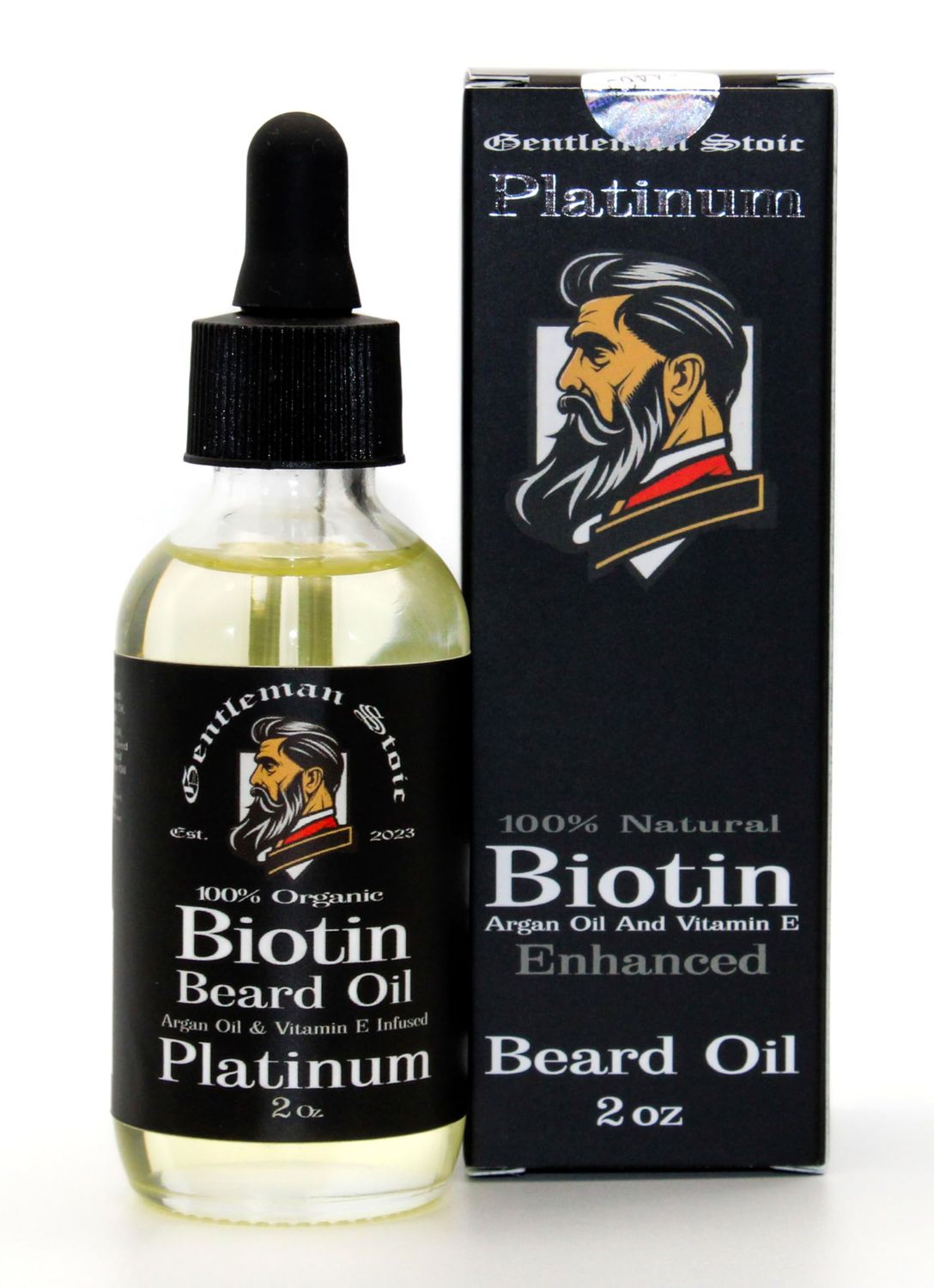 Gentleman Stoic - Platinum Beard Oil for Men - Natural Biotin Enhanced Beard Growth Oil - Argan Vitamin E - Softens and Controls - Beard Growth Oil for Men - Spiced Vanilla Scent (2oz - Pack of 1)