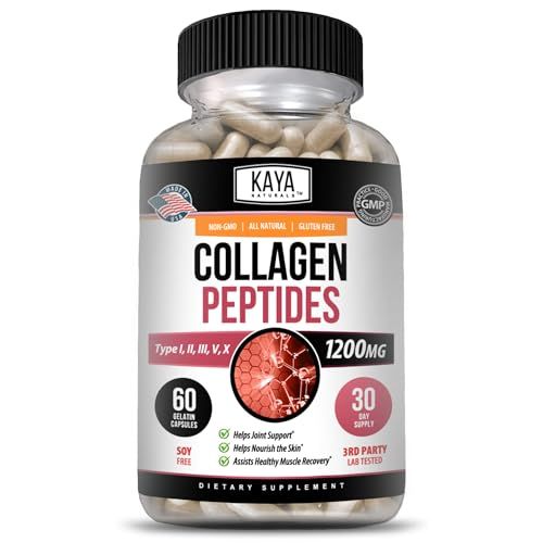 Kaya Naturals Multi Collagen Peptides Complex Powder for Women and Men, Types I, II, III, V X 60 Count Capsules