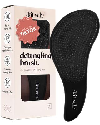 Kitsch Detangler Hair Brush for Curly or Straight, Wet and Dry Hair, Detangling Brush with Flexible Hairbrush Bristles, Hair brushes for Women Men, Adults Kids, for Shower Travel - Black