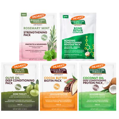 Palmer&#39;s Hair Care Packettes Variety Pack (Pack of 5), Length Retention Biotin, Shine Therapy Deep Conditioner, Amino Bonding Complex Conditioning Masque, Moisture Boost Protein Strengthening Pack