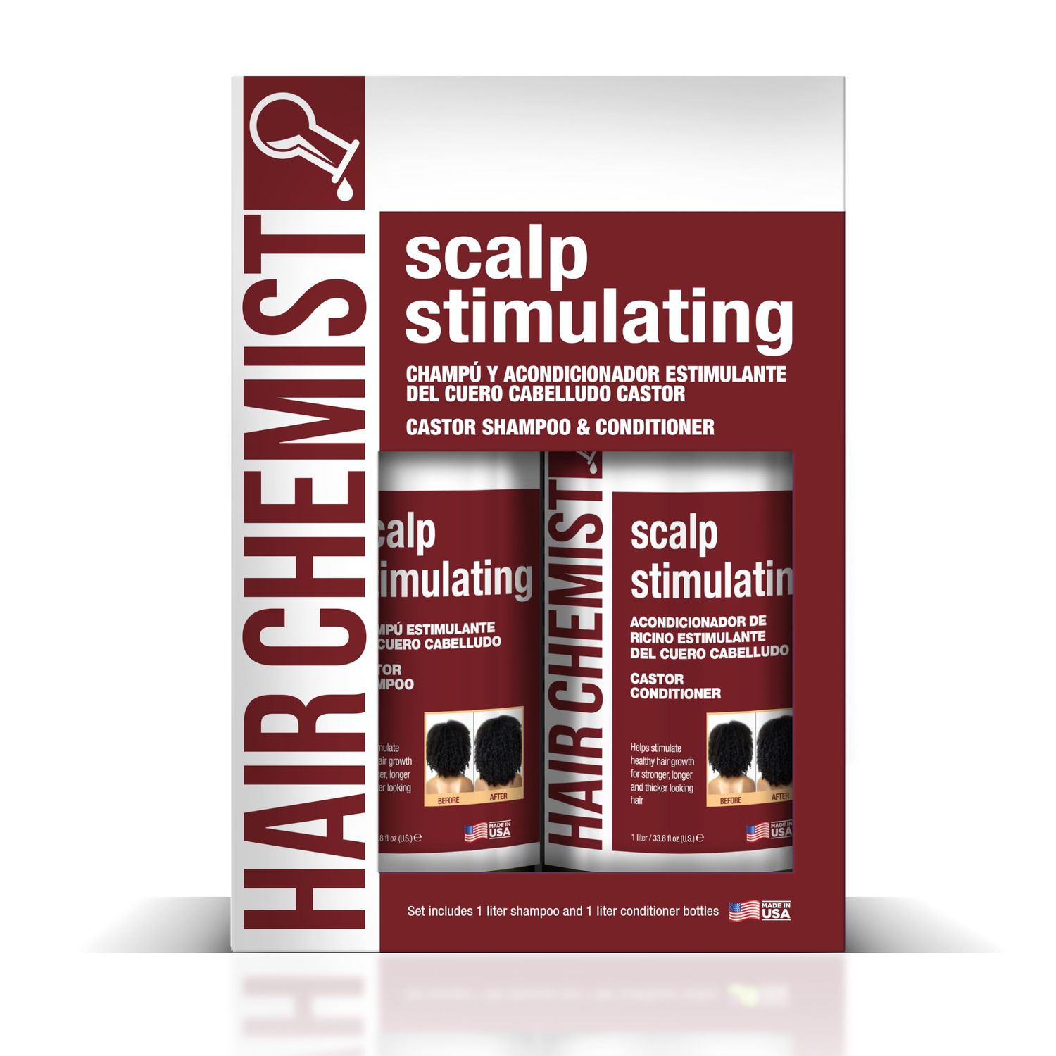 Hair Chemist Scalp Stimulating Castor Oil Shampoo 33.8 oz. Conditioner 33.8 oz. Set - 2-PC Gift Box - Castor Oil Hair Shampoo and Castor Oil Hair Conditioner Set