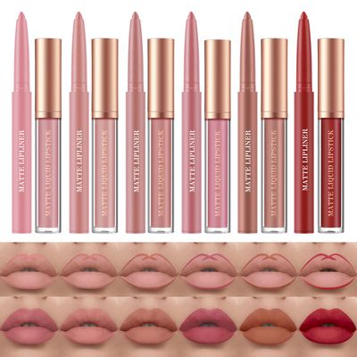 BestLand 12Pcs Matte Liquid Lipstick Lip Liner Pens Set, One Step Lips Makeup Sets Pigment Velvety Nude Lip Stain Waterproof Long Wear Lip Gloss Make up Gift Set (Set C)