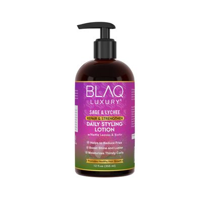 Blaq Luxury Sage Lychee Daily Styling Lotion - Formula for Easy Styling and Frizz Control - Infused with Biotin and Natural Botanicals - Promotes Hair Repair, Growth, and Manageability - 12oz
