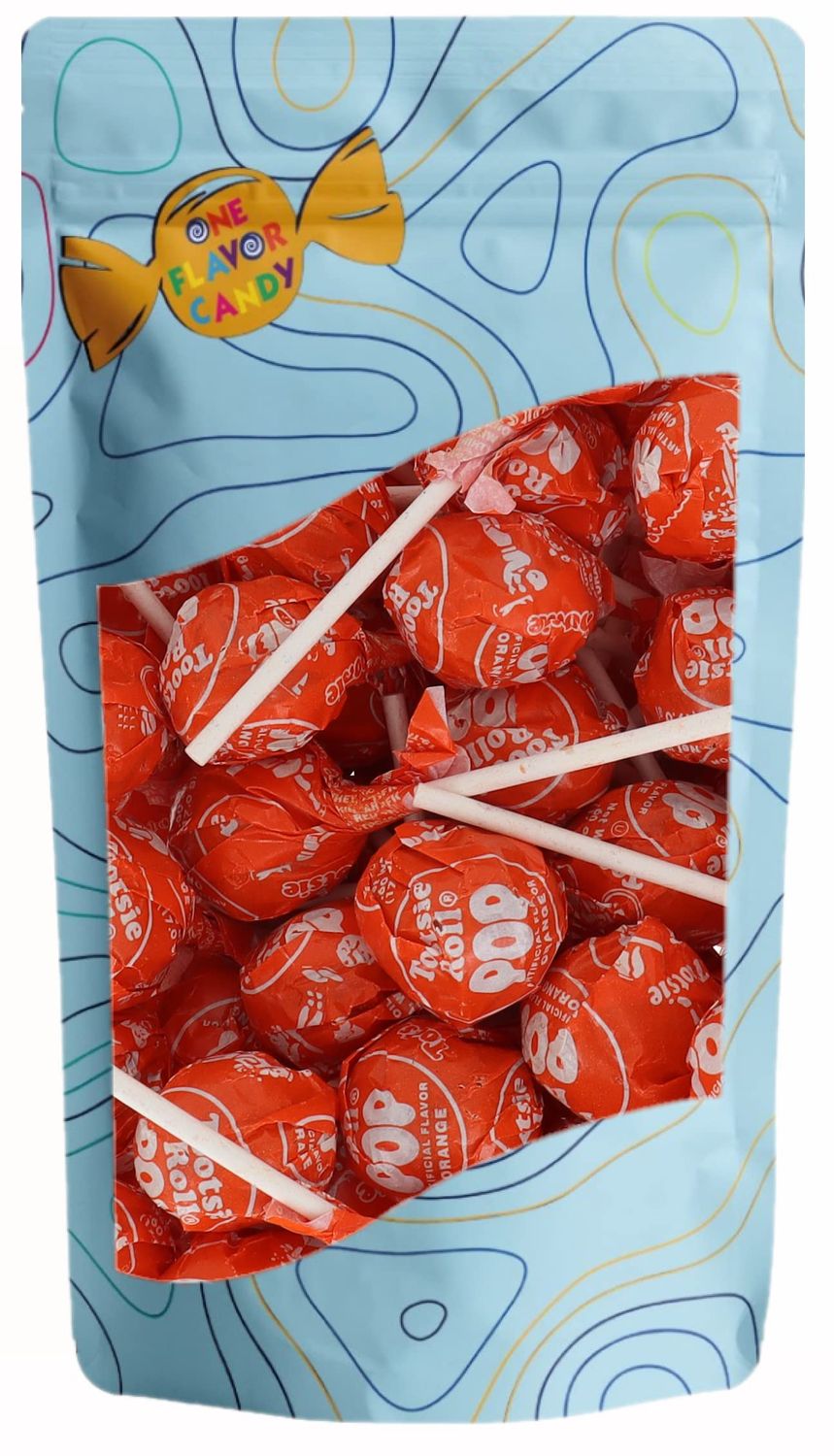 One Flavor Candy Tootsie Pops Lollipop Lolli Pops Bulk in Resealable Bag (Orange, Pack of 40)