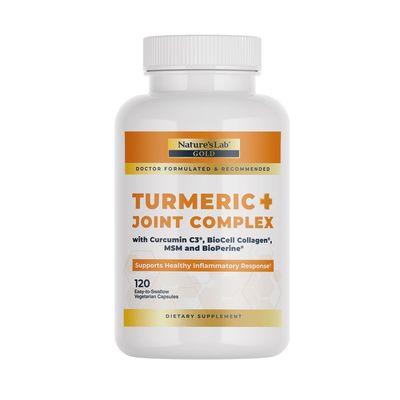 Nature&#39;s Lab Gold Turmeric Joint Complex - BioCell Collagen, Hyaluronic Acid, C3 Curcumin, MSM - 120 Capsules