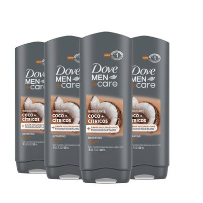 DOVE MEN CARE Hidratante Coco Ctricos Body and Face Wash 4 Count for Hydrated Skin Coconut