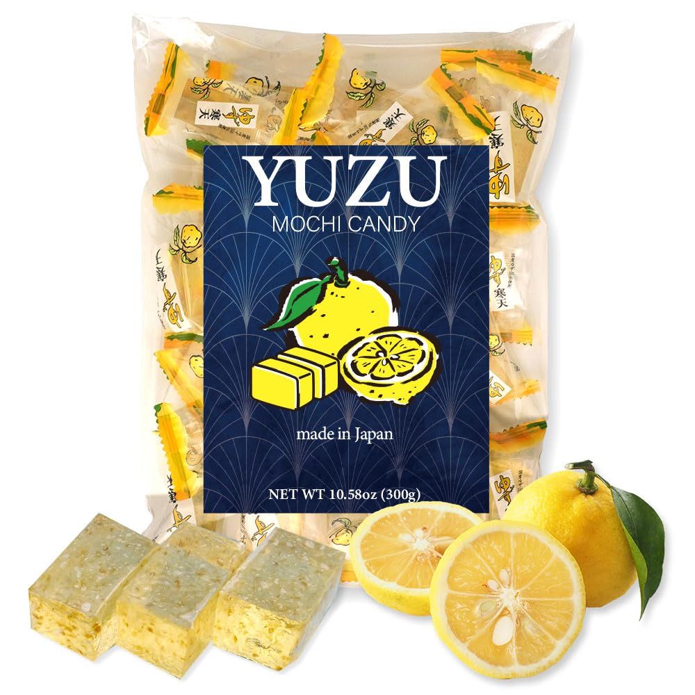 Yuzu Mochi Candy, texture like rice cake, yuzu jelly,Japanese Sweets with Aromatic Flavor,Vegan,soft candy,100 vegetable raw materials,10.58oz (300g)