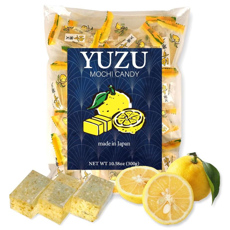 Yuzu Mochi Candy, texture like rice cake, yuzu jelly,Japanese Sweets with Aromatic Flavor,Vegan,soft candy,100 vegetable raw materials,10.58oz (300g)