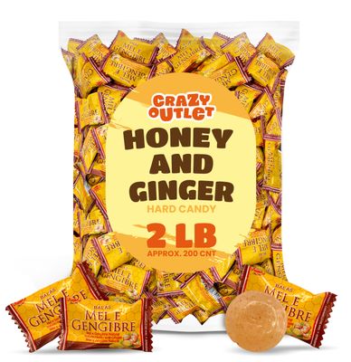Honey Ginger Hard Candy - 2 Pound Bulk Pack (About 200 Count) - Individually Wrapped