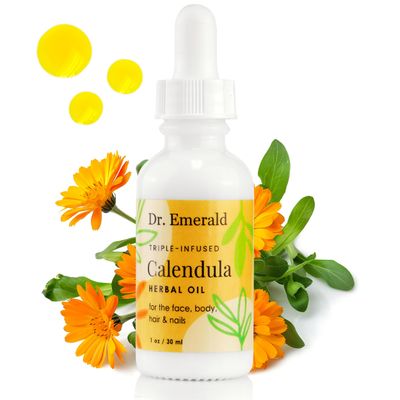 Triple Infused Herbal Oil by Dr. Emerald for Face, Body, Hair Growth Strong Nails - For Aging, Dry, Dehydrated Sensitive Skin - 1 oz 30 ml (Calendula, 1 oz 30 ml)