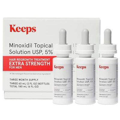 Keeps Extra Strength Minoxidil for Men Topical Hair Growth Serum, 5 Solution Hair Loss Treatment - 3 Month Supply (3 x 2oz Bottles with Dropper) - Slows Hair Loss Promotes Thicker Hair Regrowth