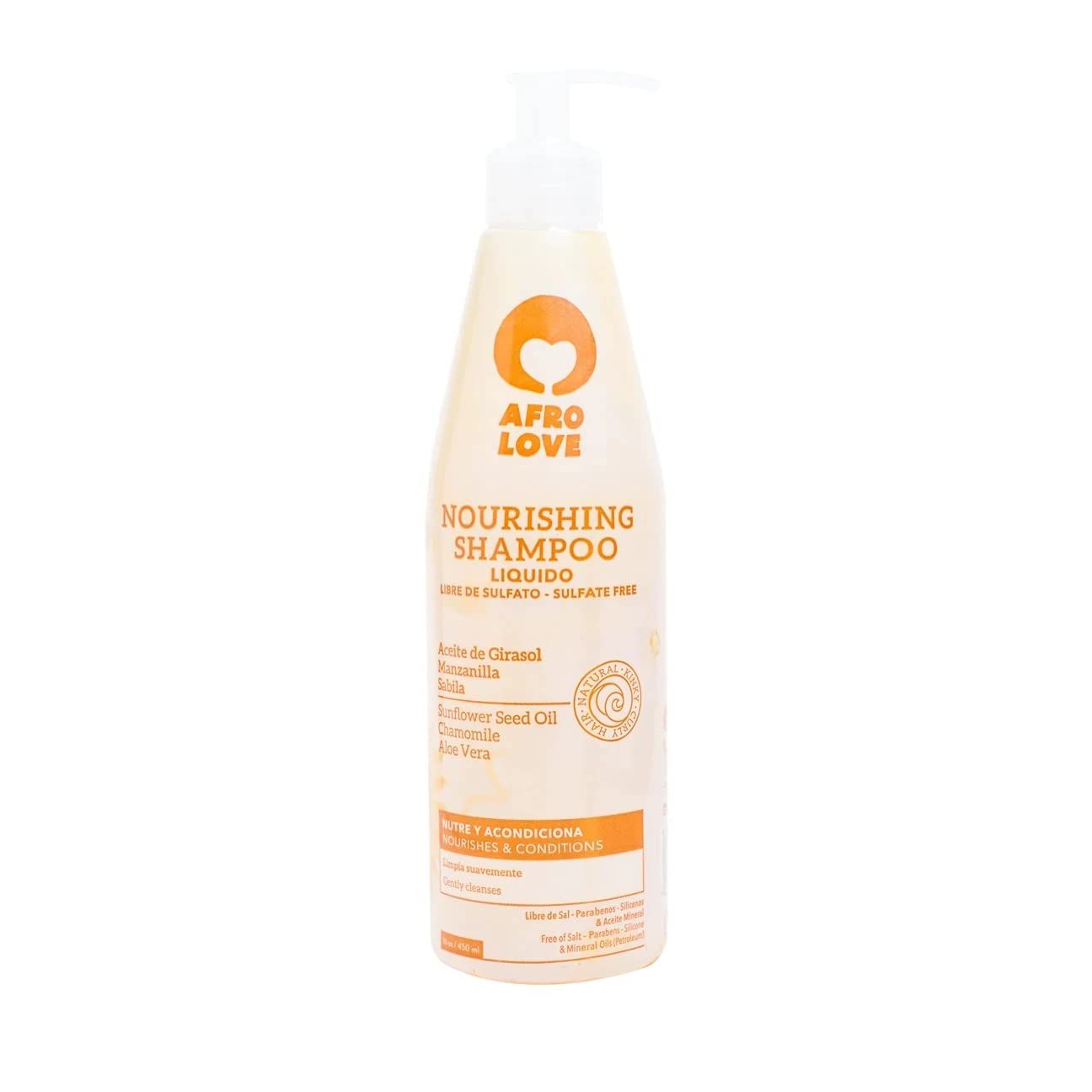 Afro Love Nourishing Shampoo 16oz - Hydrating Gentle Cleanser for Curly, Kinky, Coily Hair - Sulfate-Free, Paraben-Free, with Sunflower Seed Oil, Chamomile Aloe Vera - Softens Restores Shine