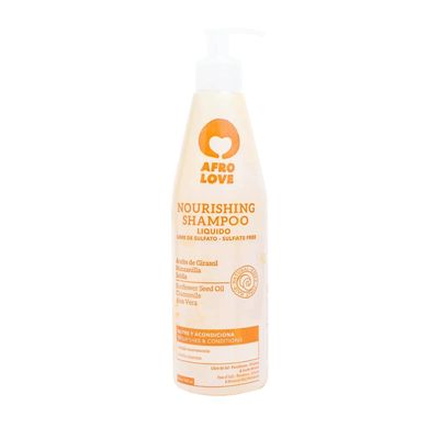 Afro Love Nourishing Shampoo 16oz - Hydrating Gentle Cleanser for Curly, Kinky, Coily Hair - Sulfate-Free, Paraben-Free, with Sunflower Seed Oil, Chamomile Aloe Vera - Softens Restores Shine