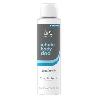 Dove MenCare Whole Body Deodorant Marine Blue Cypress For 72H Odor Protection from pits, privates, to feet 4 oz