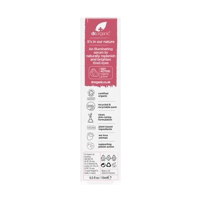 Dr. Organic Vitamin C Eye Serum Brightening Illuminating for Dull Under Eyes, Vegan, Natural, Cruelty-Free, Paraben SLS-Free, Certified Organic, 15 mL 0.5