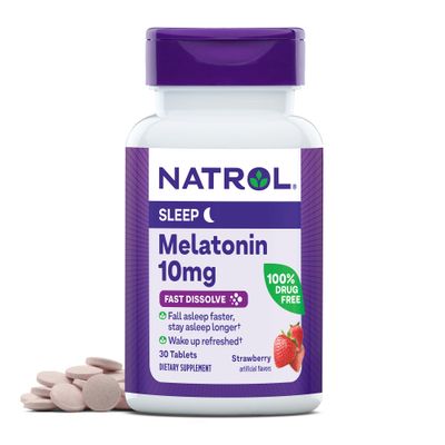 Natrol Fast Dissolve Melatonin 10 mg, Melatonin Supplements for Restful Sleep, Sleep Support for Adults, 30 Strawberry-Flavored Tablets, Up to a 30 Day Supply