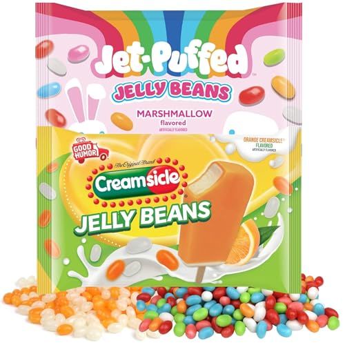 Jet-Puffed and Creamsicle Jelly Beans Variety, Marshmallow and Orange Flavored Candy, Gift Bag Fillers, 10 Ounces Each (Pack of 2)
