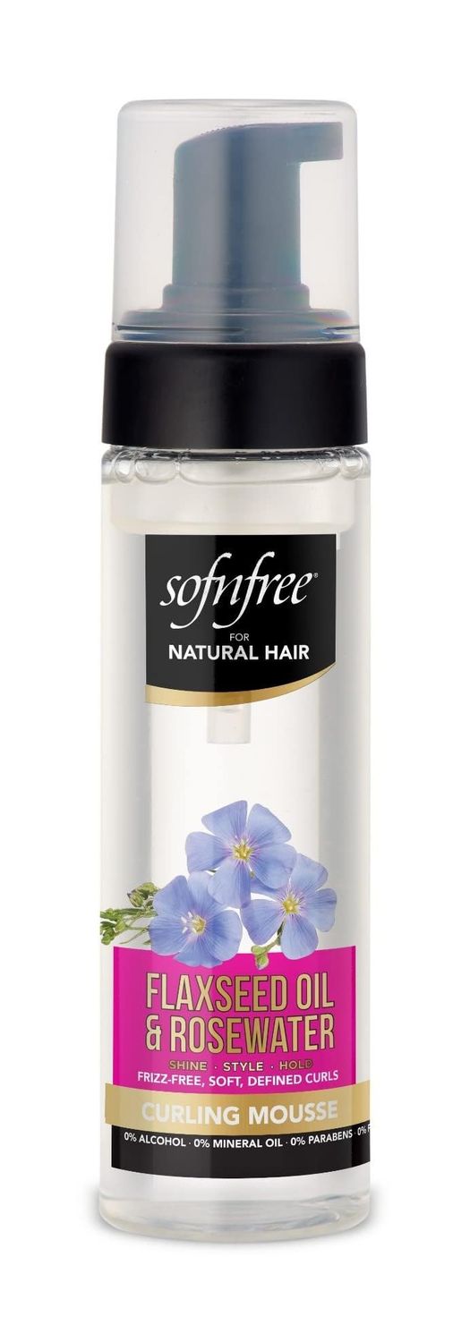 SofnFree Curling Mousse with Flaxseed Oil Rosewater for Natural Curly Hairs, Coils, Waves, Braids - Adds Body, Reduces Frizz, Defines Curls - 6.76 Fl Oz (Pack of 1)