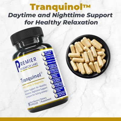 Premier Research Labs Tranquinol Natural Sleep Aid Supplement for Deep Sleep Support and Calm Mind Magnesium, Turmeric, Lemon Balm Saffron Extract - Pure Vegan - 90 Plant-Source Capsules