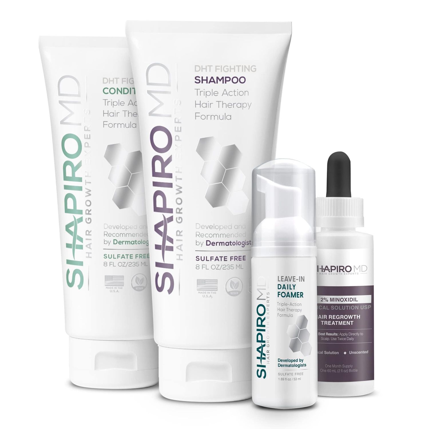 Shapiro MD Hair Growth Experts Women&#39;s Regrowth Kit Plus: Shampoo, Conditioner, 2 Minoxidil, Leave-In Foamer. Anti Hair Loss and Thinning Hair Solution for Women, 1 Month