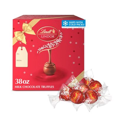 Lindt LINDOR Milk Chocolate Truffles 90 Count Gift Box, Chocolate Candy with Smooth, Melting Truffle Center, 38 oz. Box