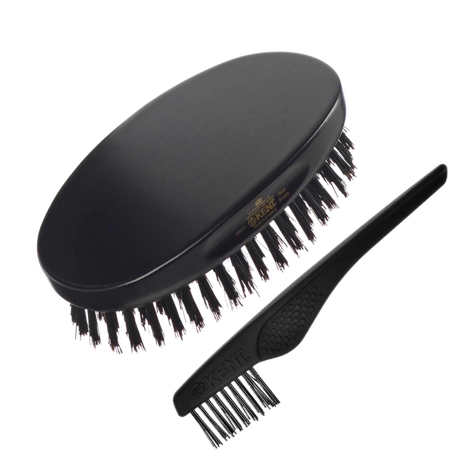 Kent MN11 Finest Men&#39;s Hair and Facial Brush for Beard Care - 100 Natural Black Boar Bristle Brush for Mens Grooming, Scalp Stimmulating, 360 Wave, and Beard Straightener For Men&#39;s Hair Care