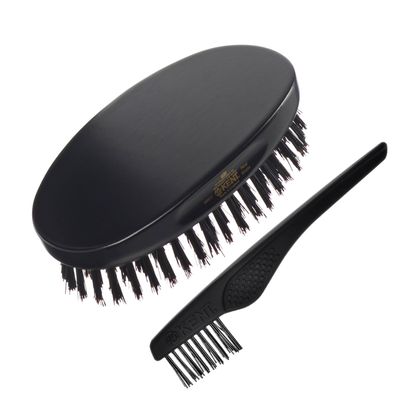 Kent MN11 Finest Men&#39;s Hair and Facial Brush for Beard Care - 100 Natural Black Boar Bristle Brush for Mens Grooming, Scalp Stimmulating, 360 Wave, and Beard Straightener For Men&#39;s Hair Care