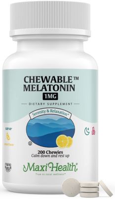 Maxi Health Chewable Melatonin, Kosher Lemon Flavor, Melatonin for Adults Kids, Natural Aid for Adults Children, Melatonin Chewables Alternative to Melatonin Gummies Kids Dose, (200 Count)