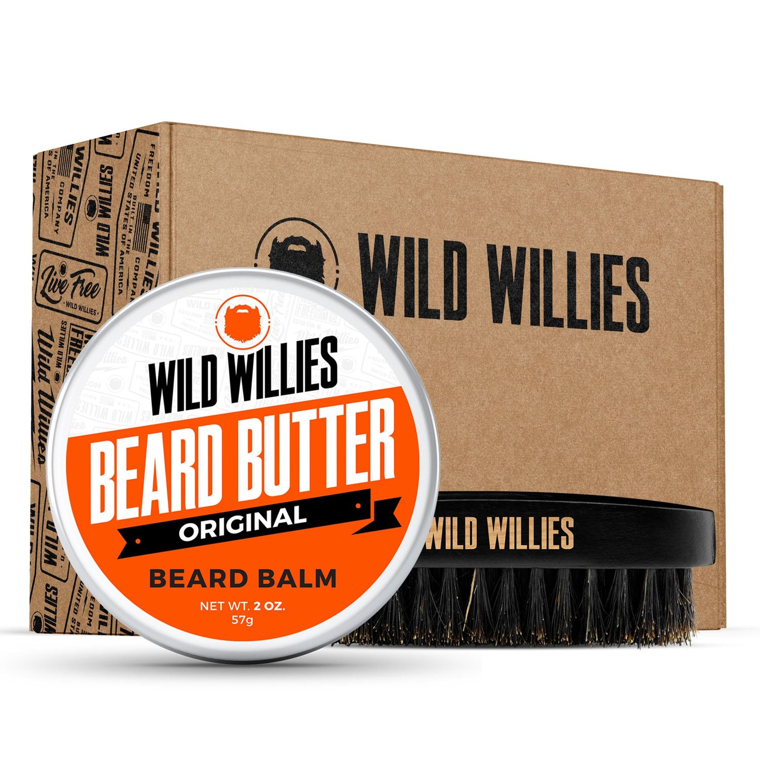 Wild Willies Beard Brush Beard Balm Leave-In Conditioner Kit, Boar Bristles, Travel Size, Ergonomically-Designed Handle, Promotes Fast Beard Growth Removes Itch