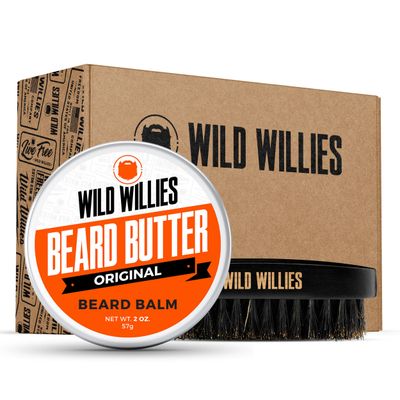 Wild Willies Beard Brush Beard Balm Leave-In Conditioner Kit, Boar Bristles, Travel Size, Ergonomically-Designed Handle, Promotes Fast Beard Growth Removes Itch