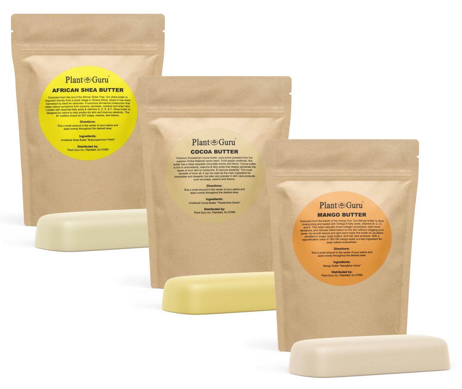 Shea, Mango and Cocoa Butter 8 oz. Bars Variety Bundle Pack - 100 Pure Natural Unrefined - Ideal Moisturizer For Dry Skin, Body, Face And Hair Growth. Great For DIY Soap and Lip Balm Making.