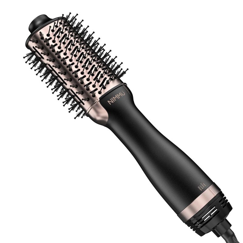 Nimmu Hair Dryer Brush Blow Dryer Brush in One, 4 in 1 Hair Dryer and Styler Volumizer for Drying Straightening Curling Volumizing Hair, Upgraded Hot Air Brush with 2.4 Oval Barrel, Black Gold