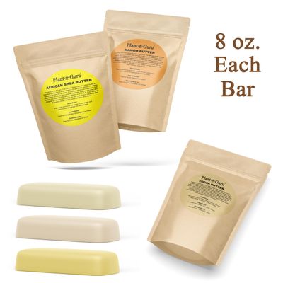 Shea, Mango and Cocoa Butter 8 oz. Bars Variety Bundle Pack - 100 Pure Natural Unrefined - Ideal Moisturizer For Dry Skin, Body, Face And Hair Growth. Great For DIY Soap and Lip Balm Making.