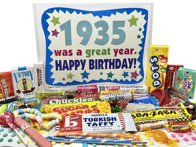RETRO CANDY YUM 1935 90th Birthday Gift Box of Nostalgic Retro Candy Mix from Childhood for 90 Year Old Man or Woman Born 1935